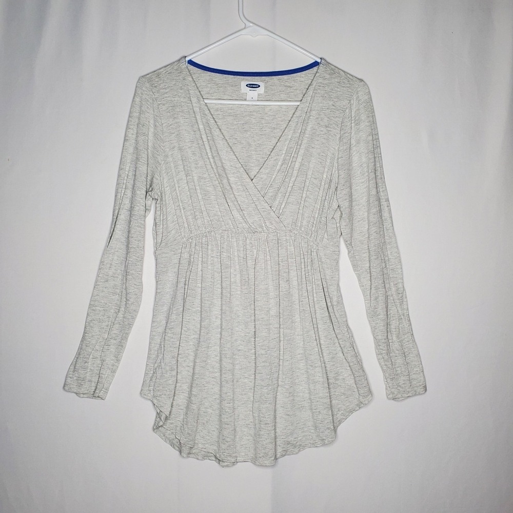 Old Navy‎ Empire Maternity Babydoll Top Women Small Gray Long Sleeve Y2K 00s